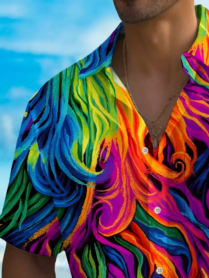 Abstract Creative Holiday Pride Month Tall Hawaiian Shirt For Resort Trips, Coastal Parties, And Warm Weather Style