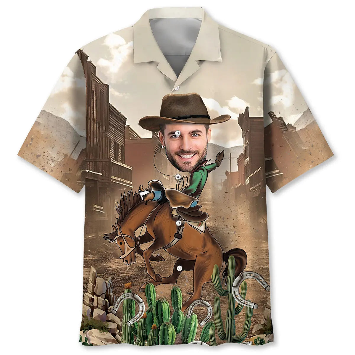 Western Horse Rodeo Personalized Photo Hawaiian Shirt For Resort Trips, Coastal Parties, And Warm Weather Style