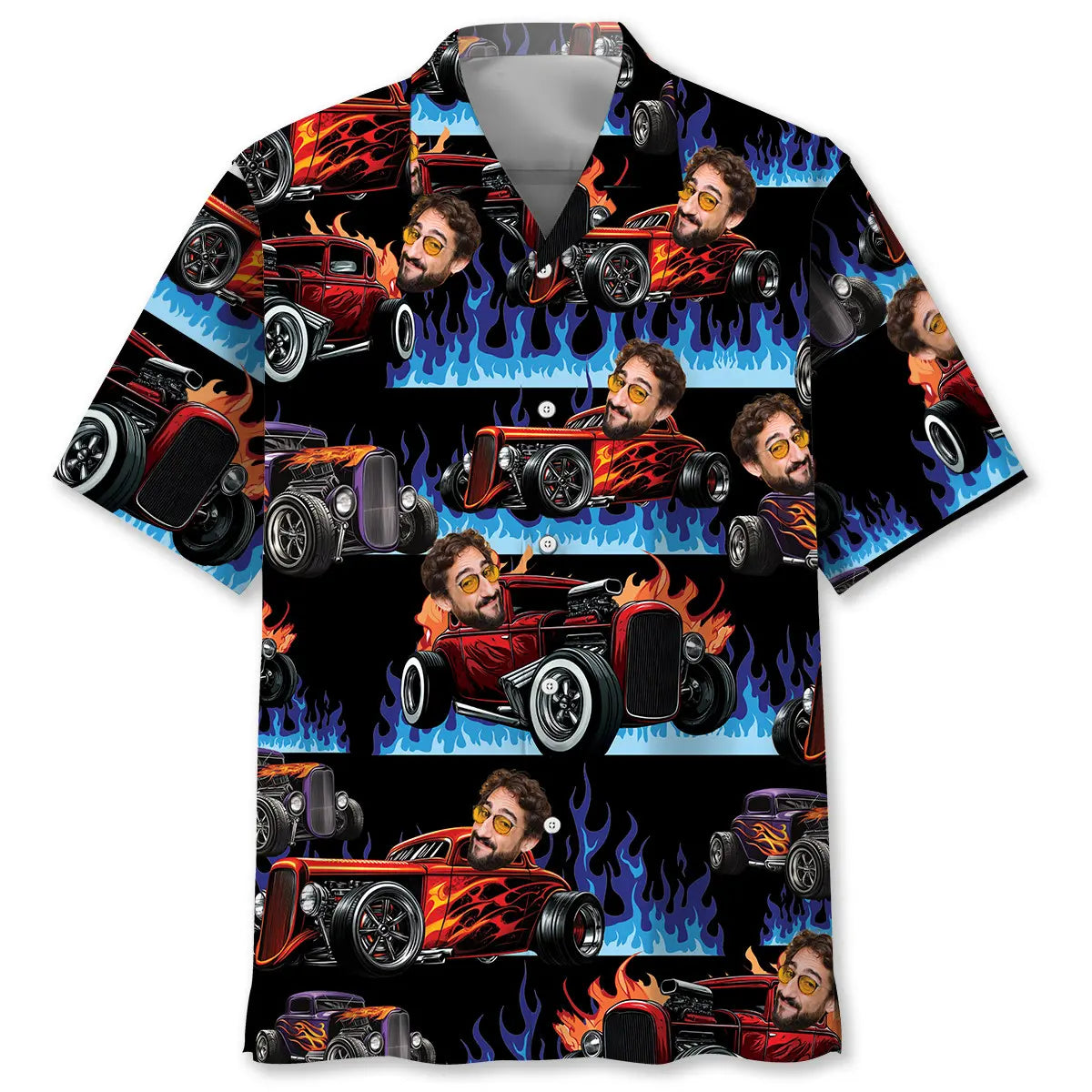 Hot Rod Personalized Photo Hawaiian Shirt For Motorsport Events, Beach Travel, And Thoughtful Gift Giving