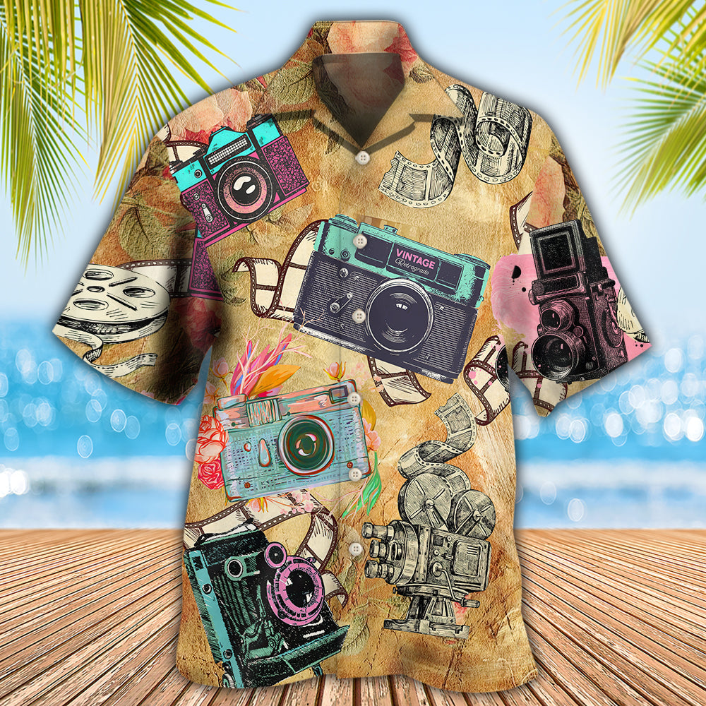 Camera Look Old Cameras Hawaiian Shirt Artwork View For Weekend Travel And Beach Style