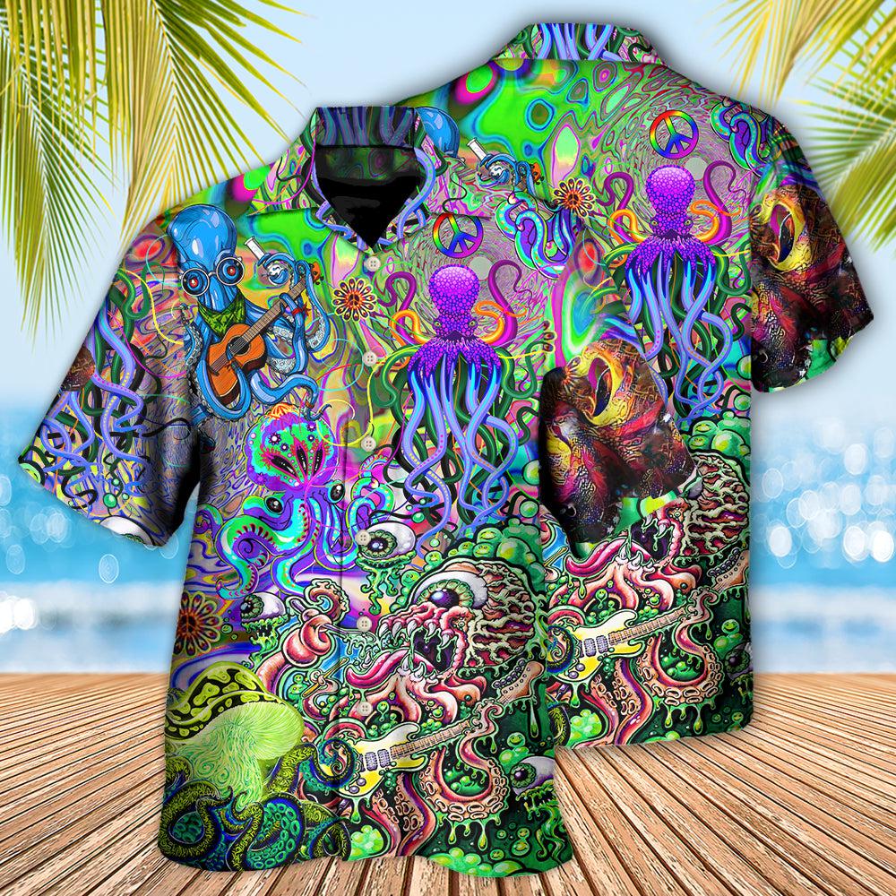 Funny Bohemian Colorful Octopus Music Ocean Hawaiian Shirt Pattern View For Lightweight Everyday Style