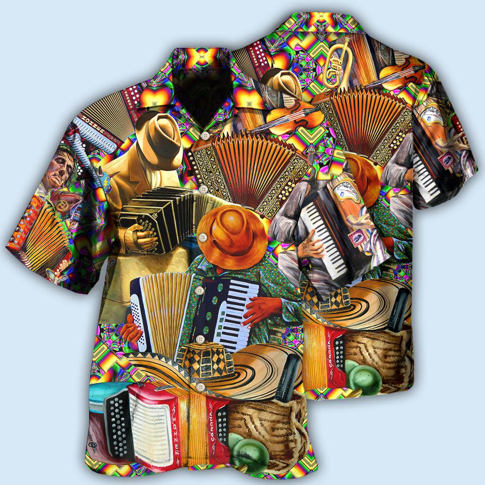 Accordion Hawaiian Shirt With All Over Print For Resort Holidays Beach Travel And Relaxed Casual Fashion