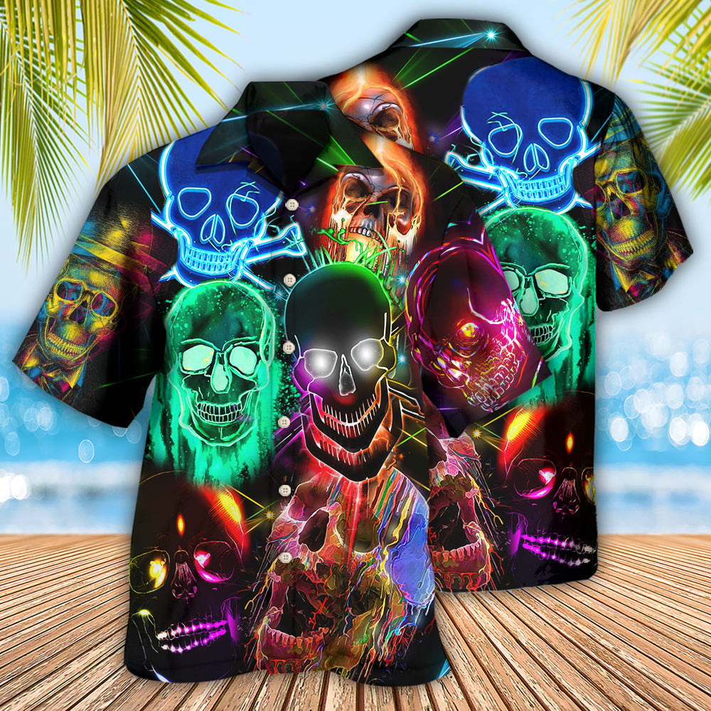 Neon Skull Hawaiian Shirt With Detailed Graphic For Tropical Parties Vacation Travel And Casual Summer Style