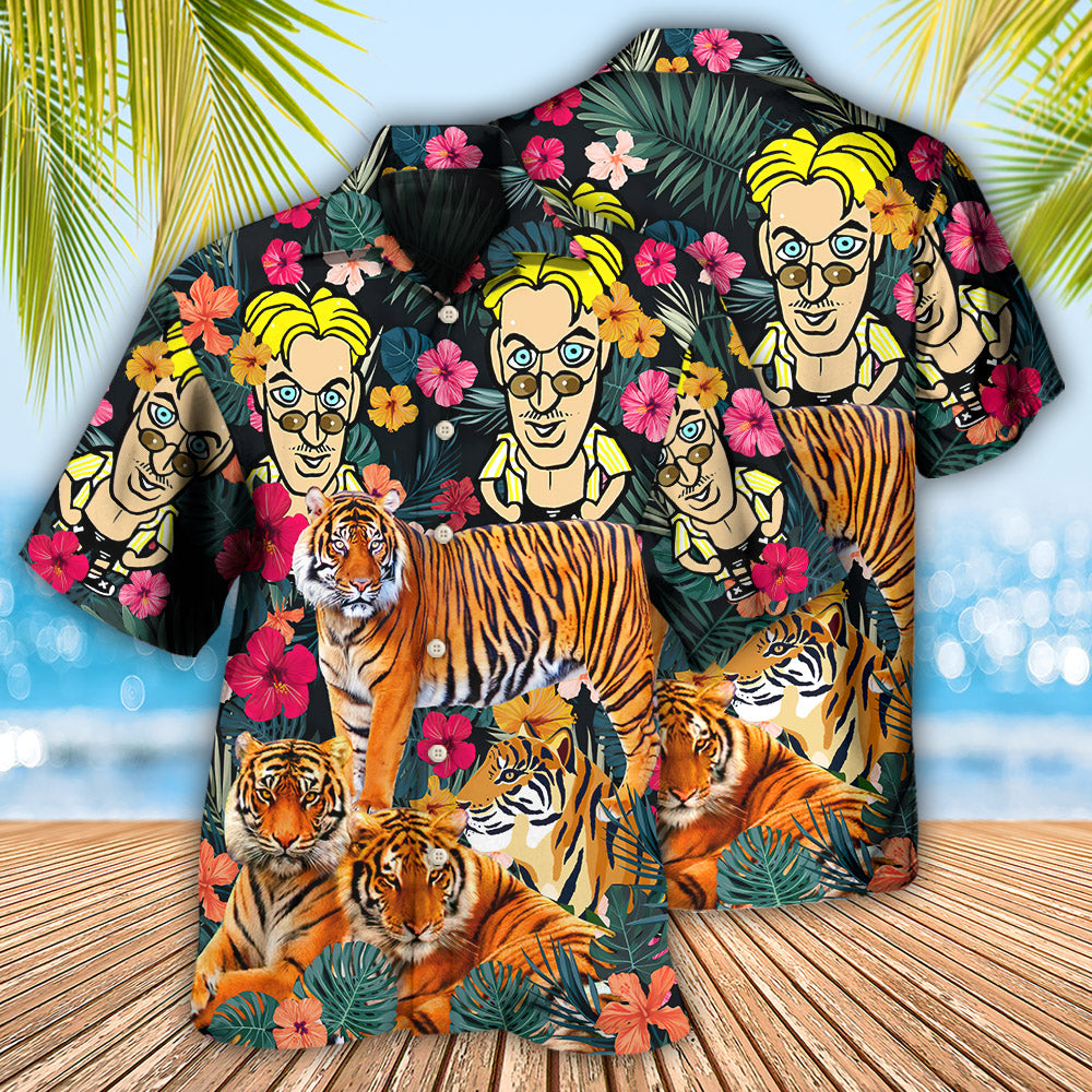 Tiger Comic Jungle Illustration Hawaiian Shirt For Resort Getaways And Comfortable Summer Activities