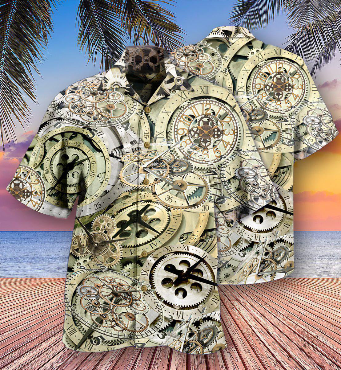 Vintage Clock Hawaiian Shirt With All Over Print For Island Vacation Beach Days And Thoughtful Gifting
