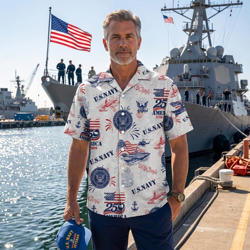 American Independence 250th Anniversary Naval Service Patriotic Hawaiian Shirt For Island Getaway And Daily Summer Wear
