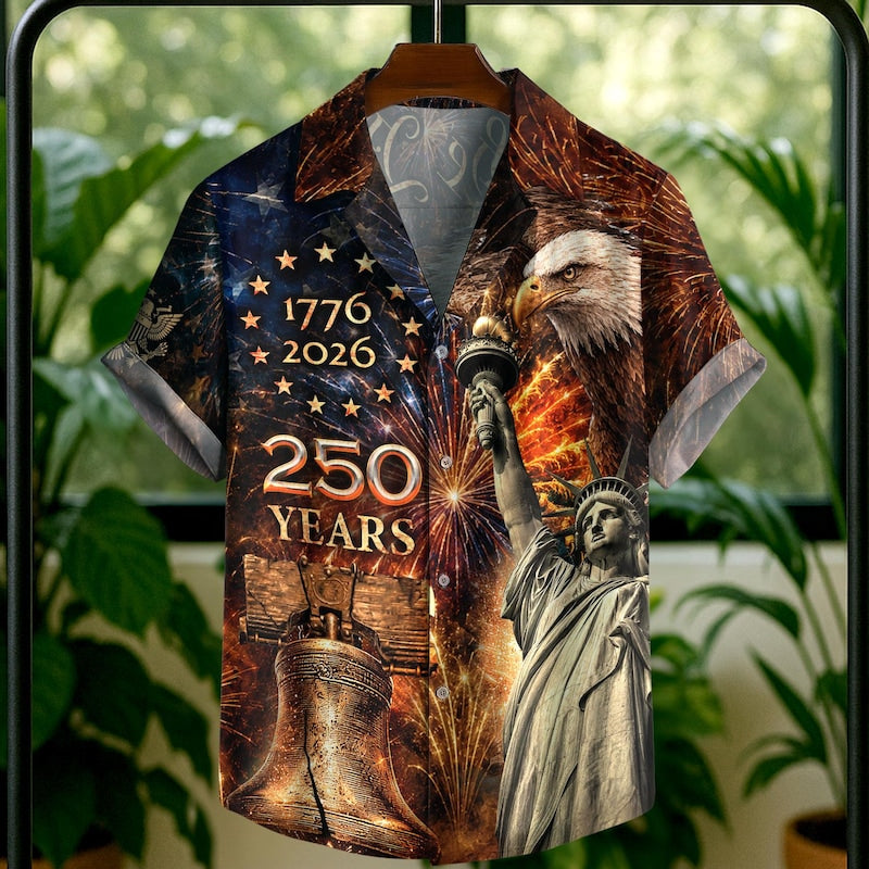 American Independence 250th Anniversary Freedom Summer Hawaiian Shirt For Island Getaway, Summer Road Trip, And Weekend Wear