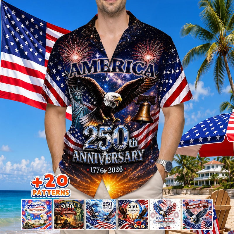 American Independence 250th Anniversary Eagle Print Hawaiian Shirt For Warm Weather Outing And Outdoor Comfort