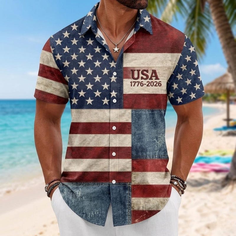American Independence 250th Anniversary American Flag Vacation Hawaiian Shirt For Weekend Escape And Daily Summer Wear