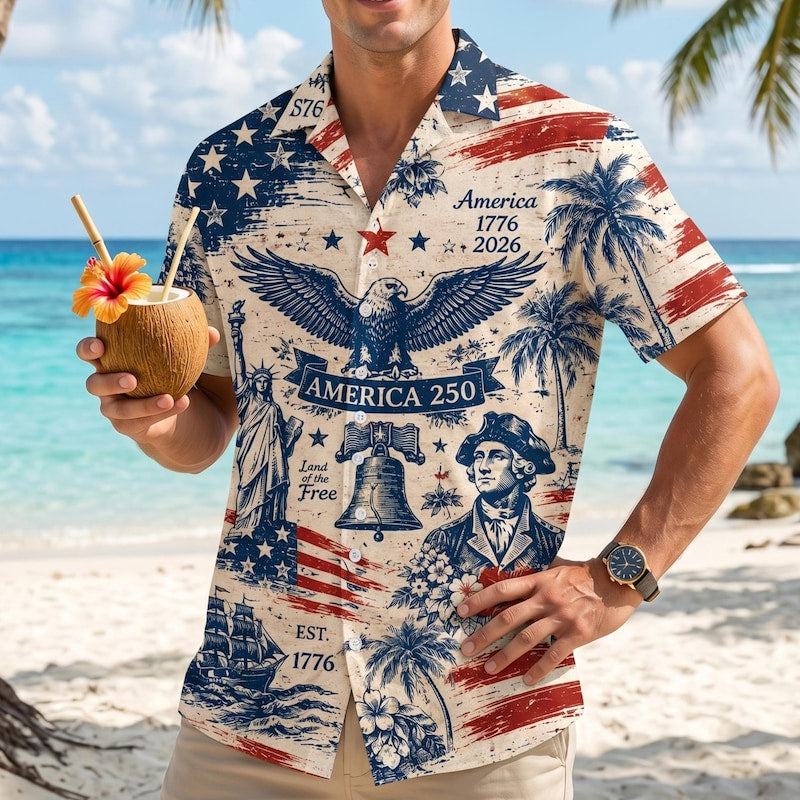 American Independence 250th Anniversary Vintage USA 1776 2026 Hawaiian Shirt For Vacation Cruise And Resort Wear