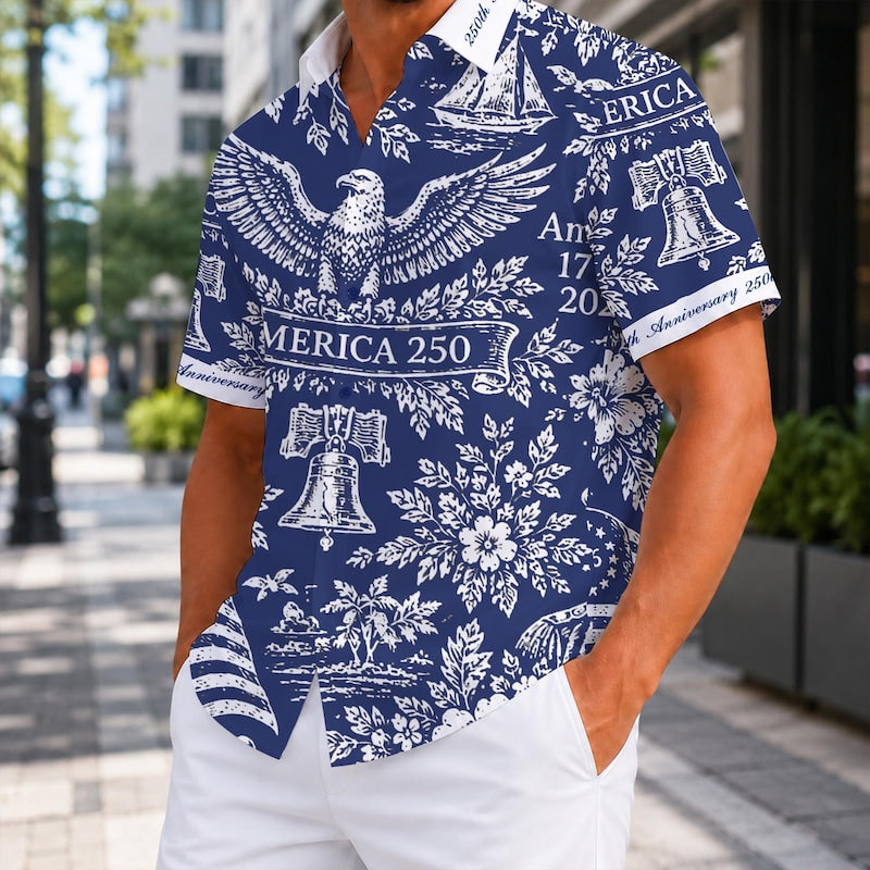 American Independence 250th Anniversary Naval Service Eagle Liberty Hawaiian Shirt For Coastal Festival And Vacation Outfit