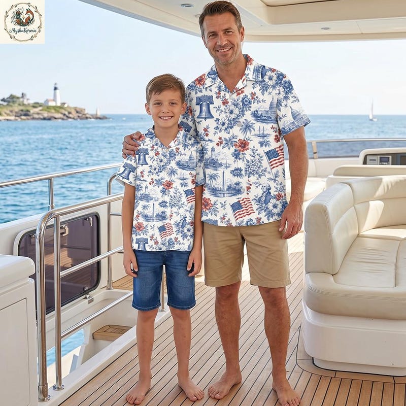 American Independence 250th Anniversary Father Son Matching Hawaiian Shirt For Casual Weekend And Island Inspired Style