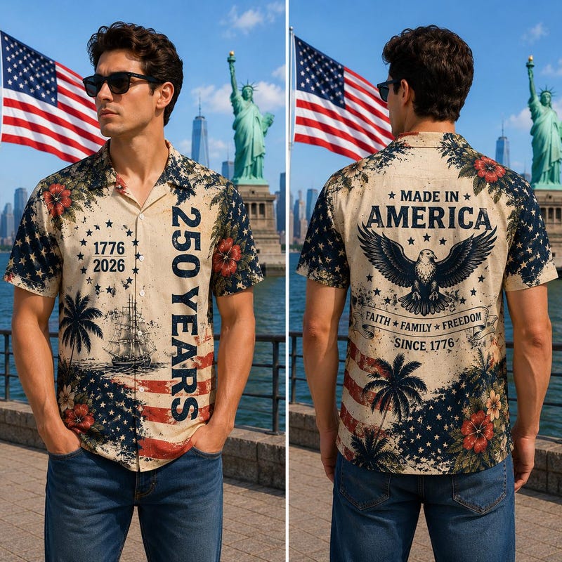 American Independence 250th Anniversary Vintage Palm 1776 2026 Hawaiian Shirt For Summer Gathering And Coastal Style