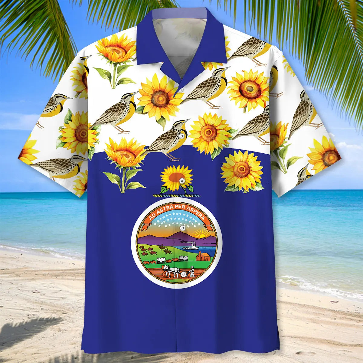 Kansas Sunflower State Hawaiian Shirt For Outdoor Event, Warm Weather Outing, And Coastal Style