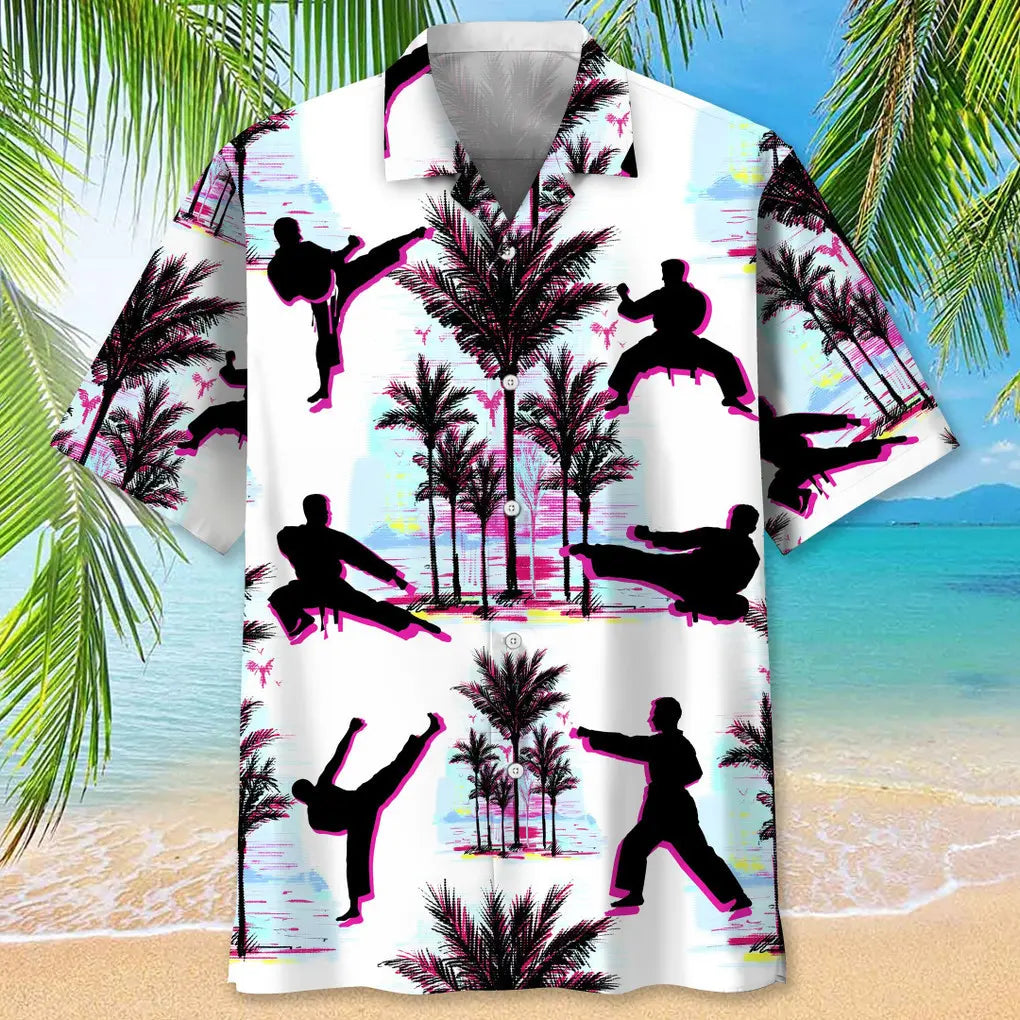 Abstract Karate Background Hawaiian Shirt For Beach Days, Summer Outings, And Thoughtful Gift Giving