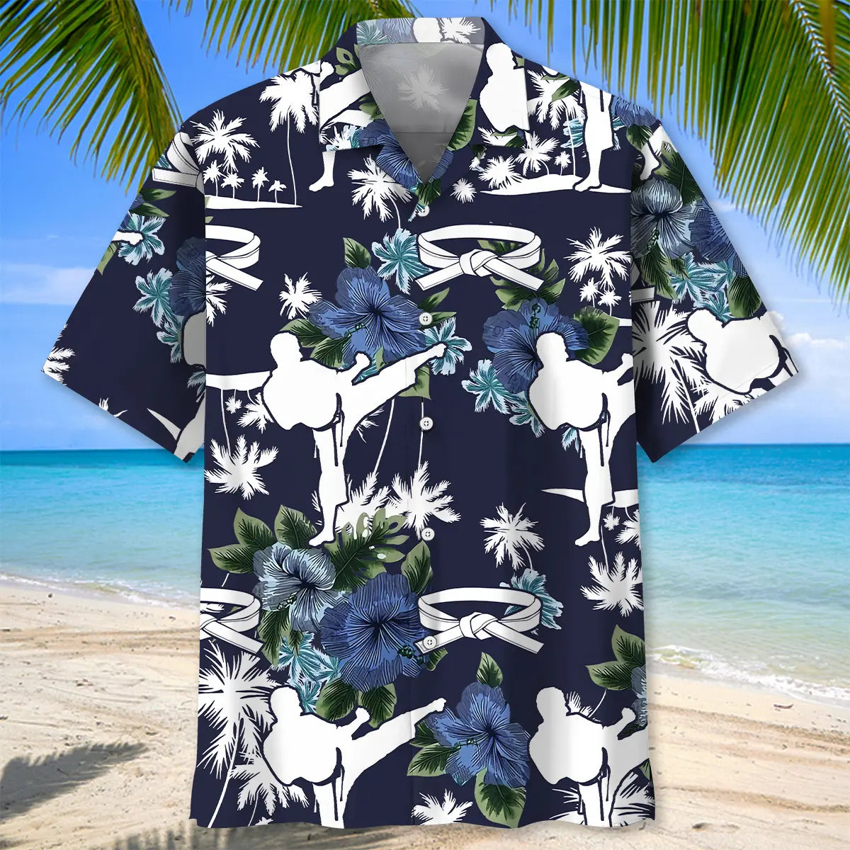 Karate Blue Nature Hawaiian Shirt For Family Vacation, Weekend Escape, And Relaxed Summer Style