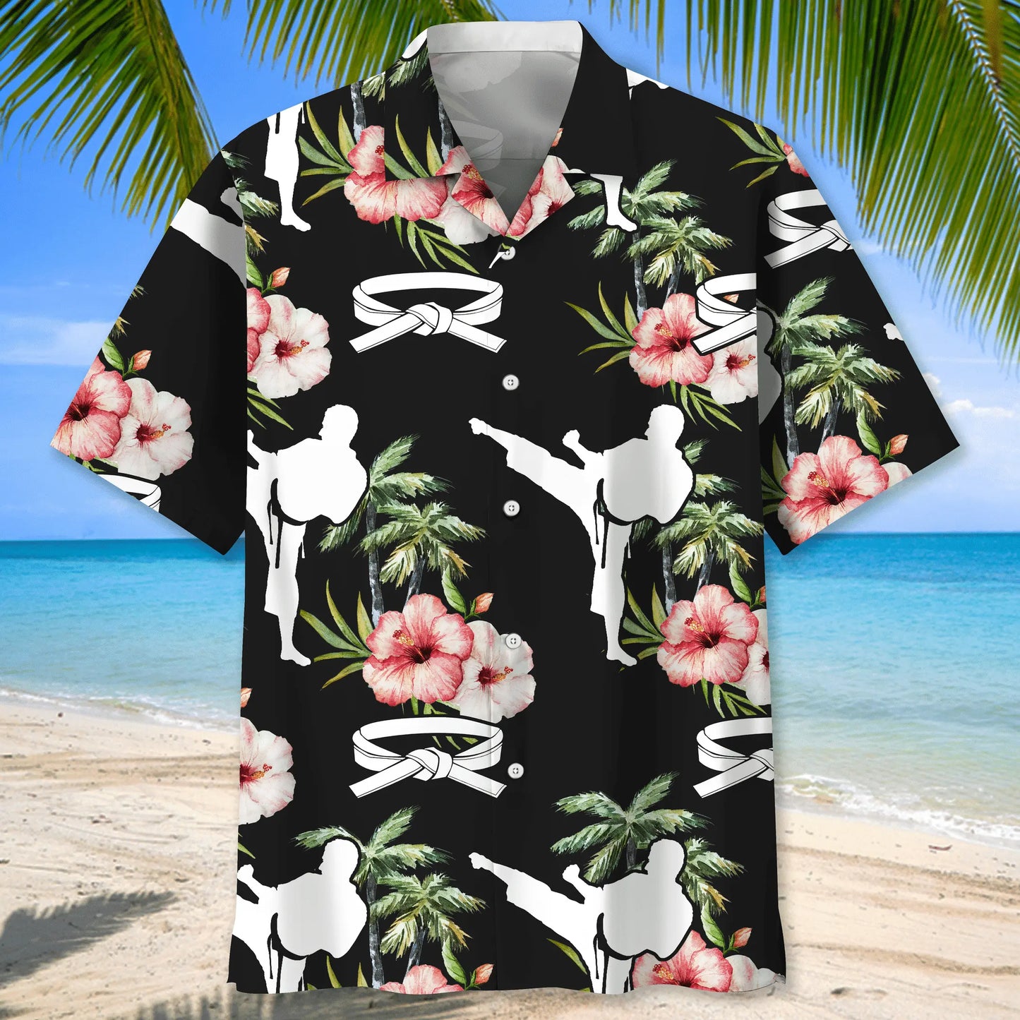 Floral Karate Nature Hawaiian Shirt For Resort Trips, Coastal Parties, And Warm Weather Style