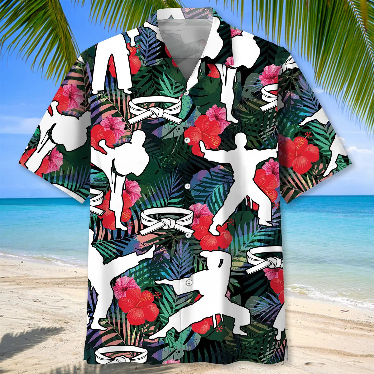 Floral Tropical Karate Hawaiian Shirt For Coastal Travel, Casual Events, And Comfortable Summer Wear