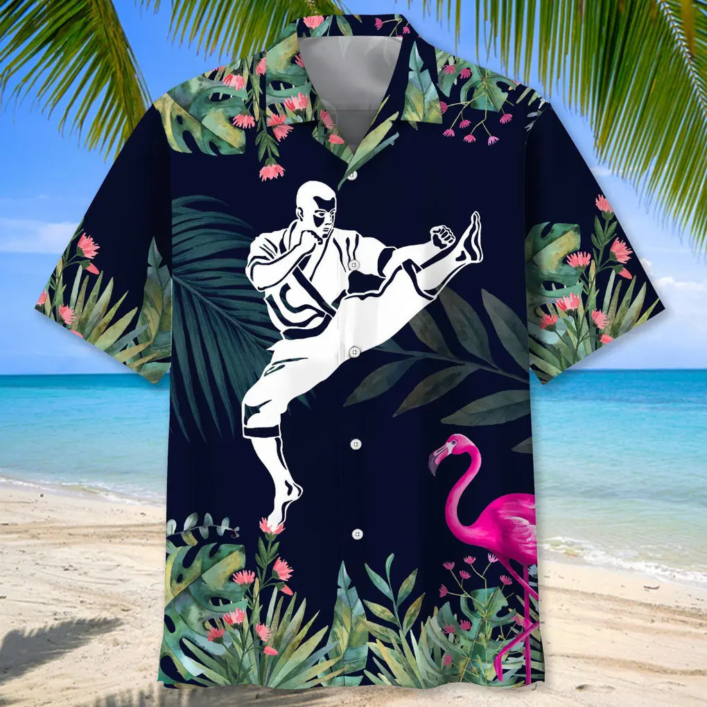 Tropical Karate Leaf Hawaiian Shirt For Summer Vacation, Beach Travel, And Casual Wear