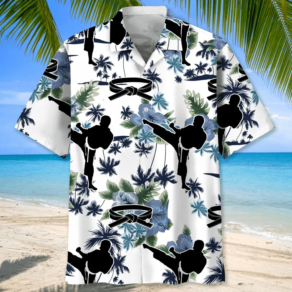 Karate White Nature Hawaiian Shirt For Coastal Travel, Casual Events, And Comfortable Summer Wear