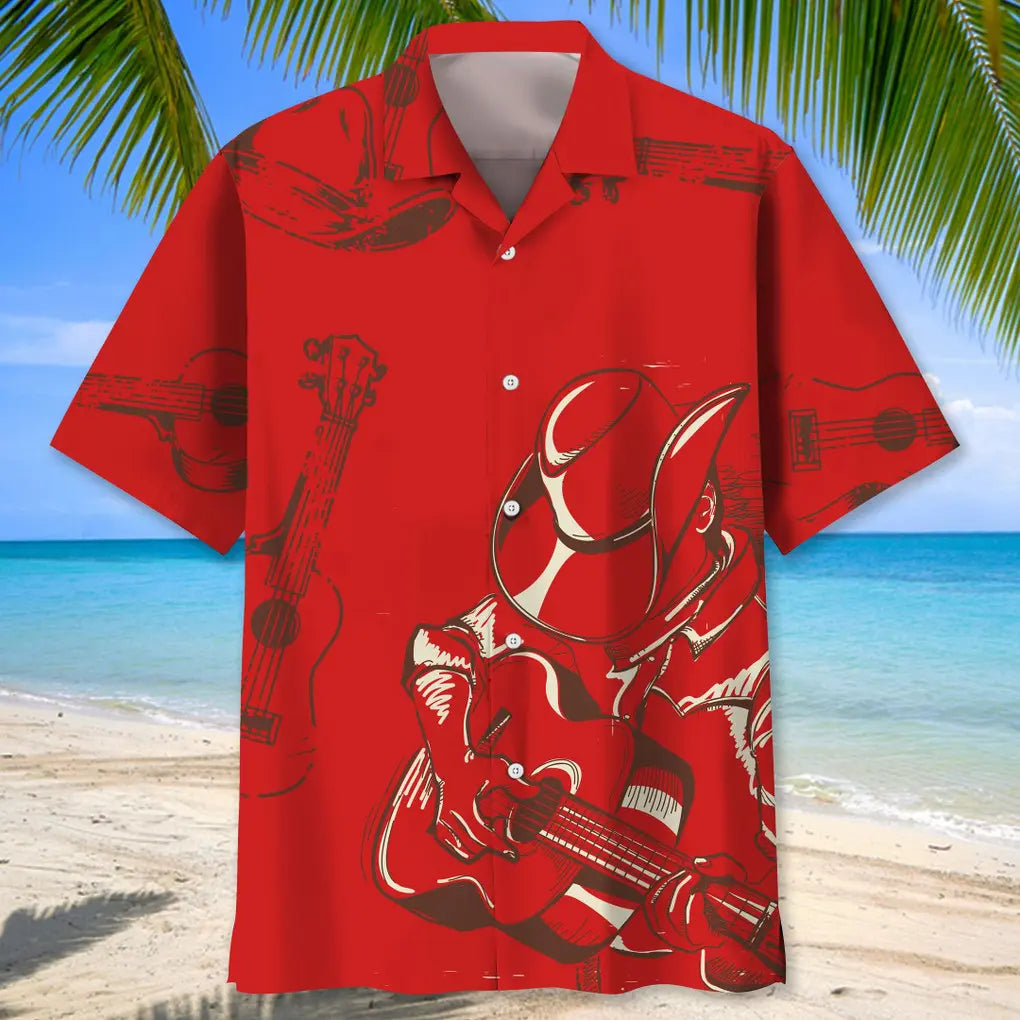 Guitar Creative Pattern Hawaiian Shirt For Resort Trips, Coastal Parties, And Warm Weather Style