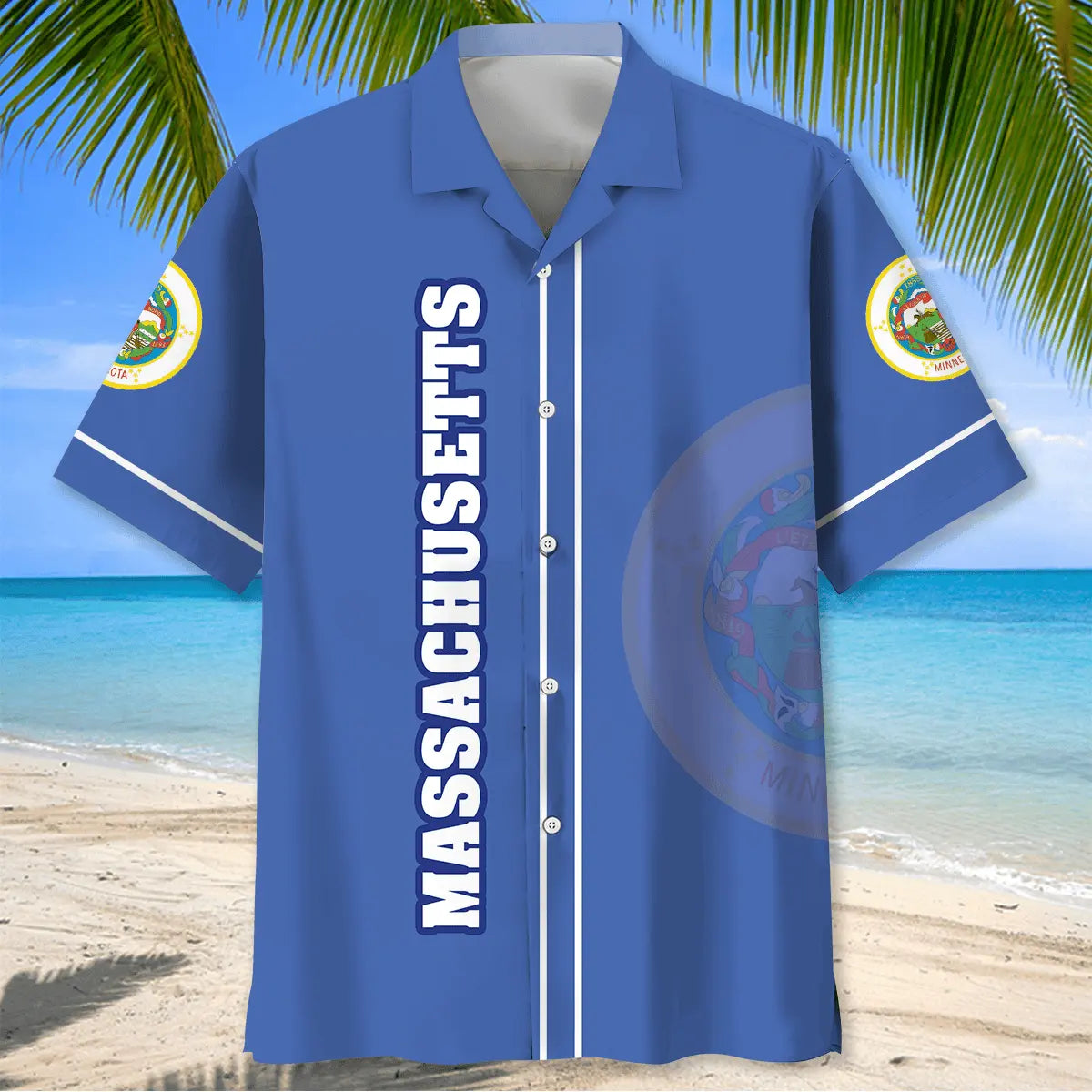 Massachusetts Heritage Hawaiian Shirt For Island Vacations, Resort Wear, And Relaxed Seasonal Style