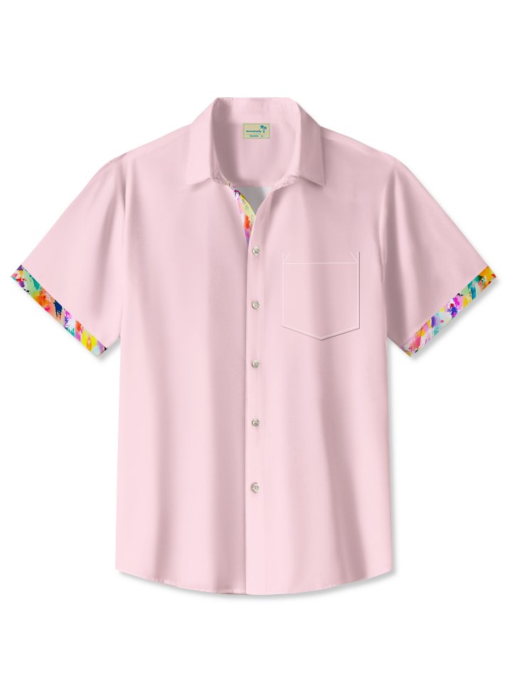 Colorful Floral Solid Patch Hawaiian Shirt For Resort Trips, Coastal Parties, And Warm Weather Style