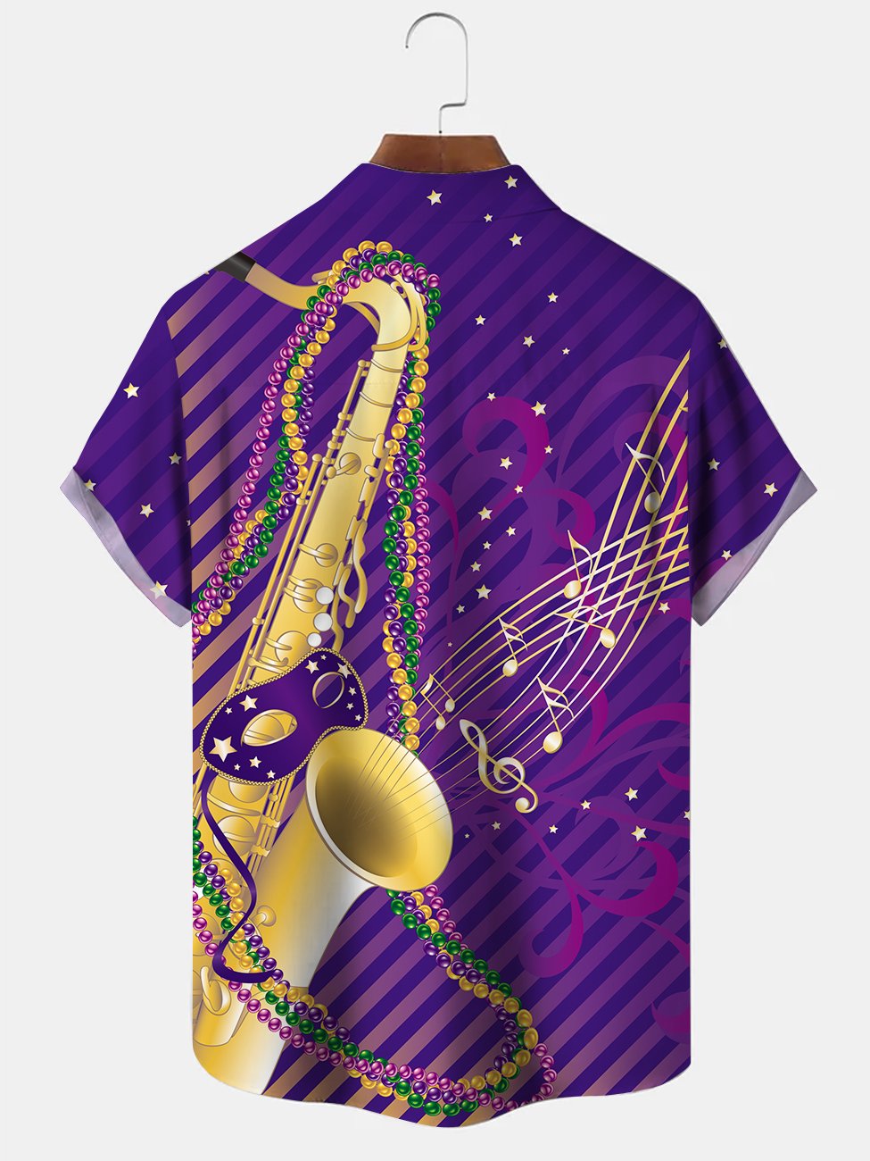 Mardi Gras Musical Instrument Hawaiian Shirt For Summer Vacation, Beach Travel, And Casual Wear