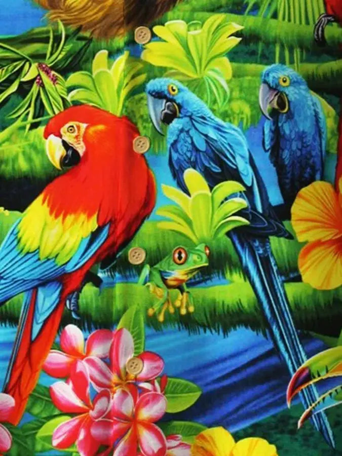 Parrot Creative Pattern Hawaiian Shirt For Animal Lovers, Beach Travel, And Casual Summer Style