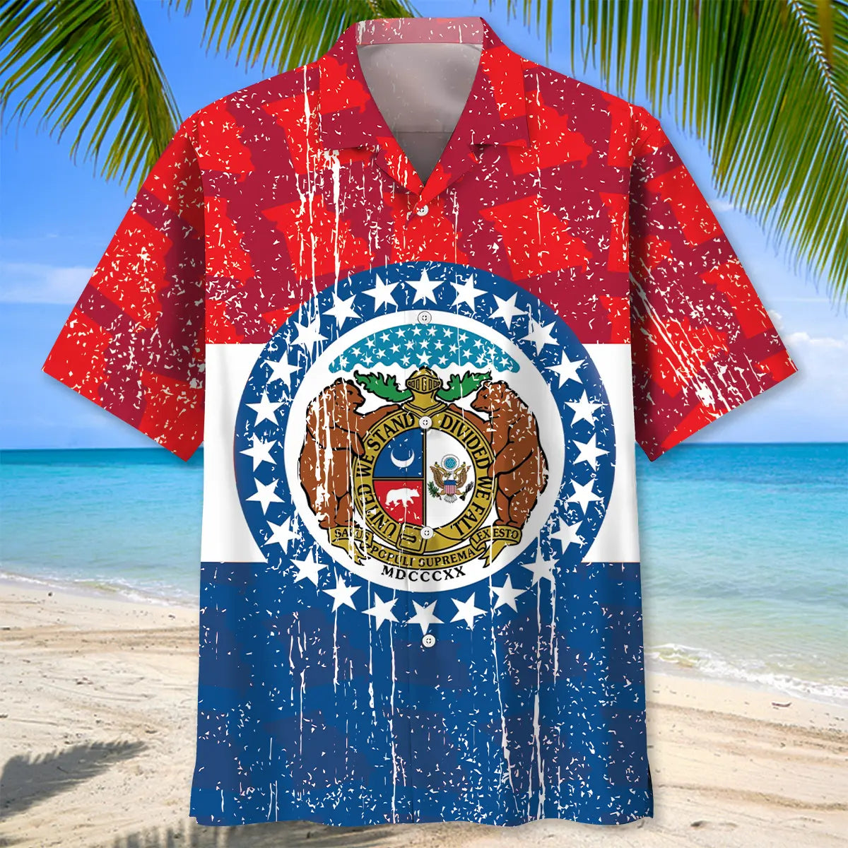 Missouri Heritage Flag Hawaiian Shirt For Summer Vacation, Beach Travel, And Casual Wear