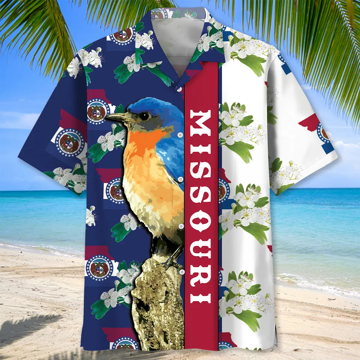 Missouri Heritage Hawaiian Shirt For Tropical Holidays, Outdoor Gatherings, And Everyday Comfort