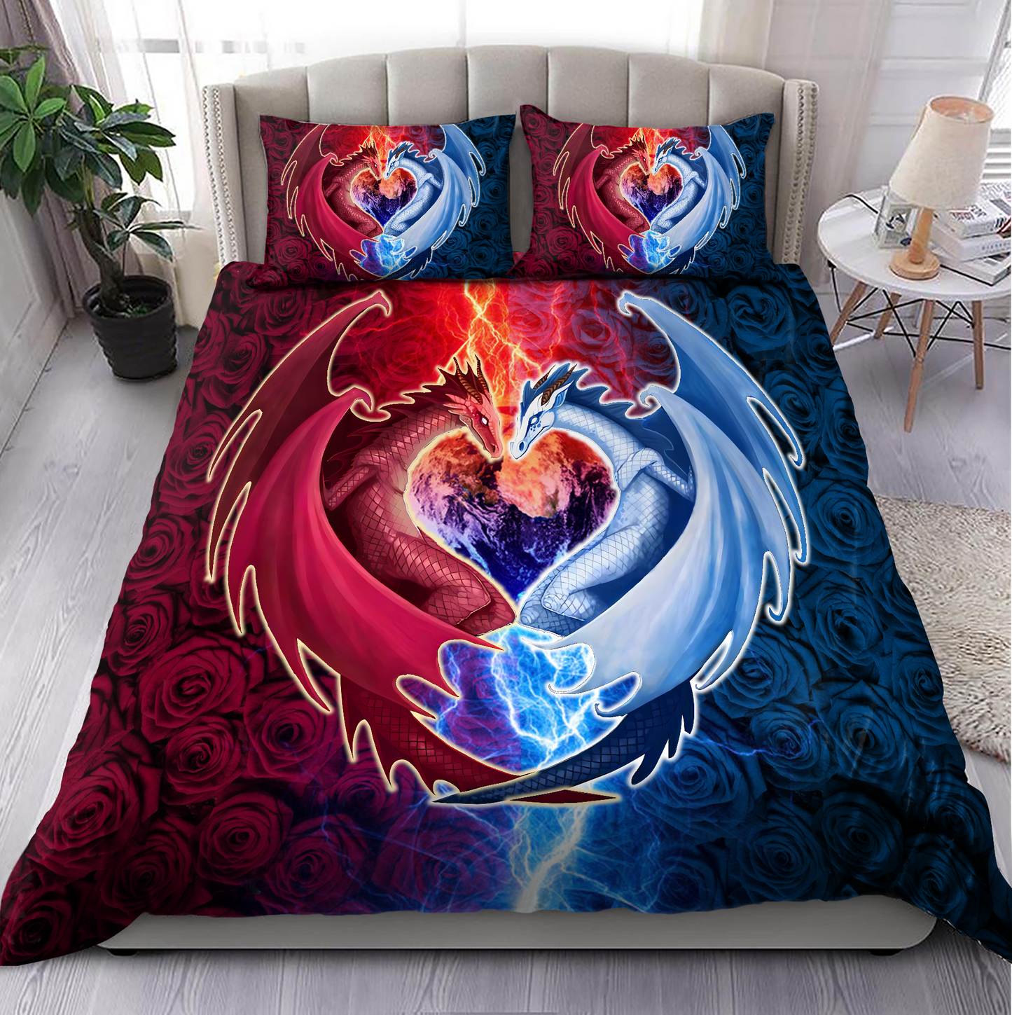 Dragon Heart Rose Bedding Cover For Fantasy Bedroom Decor