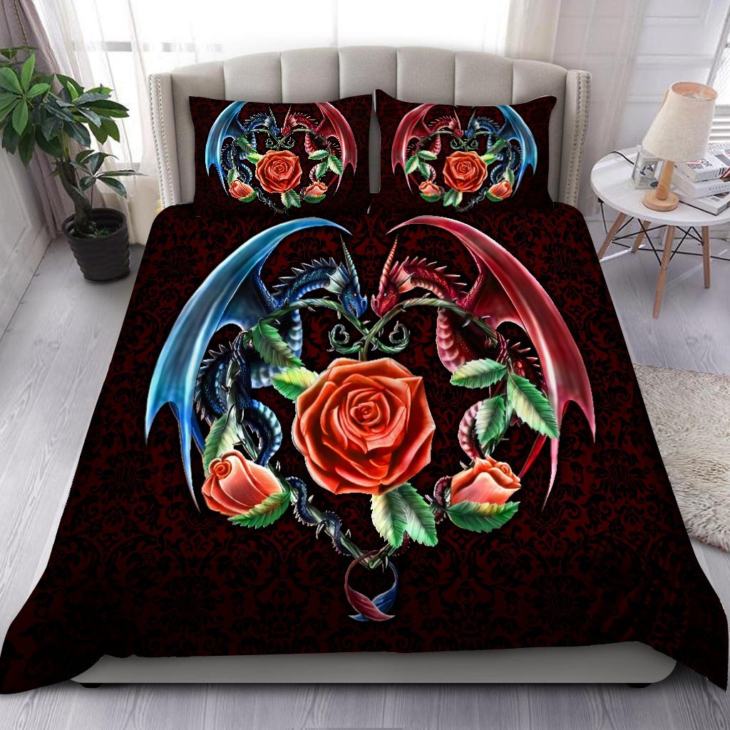 Dragon Red Rose Bedding Cover For Fantasy Bedroom Decor