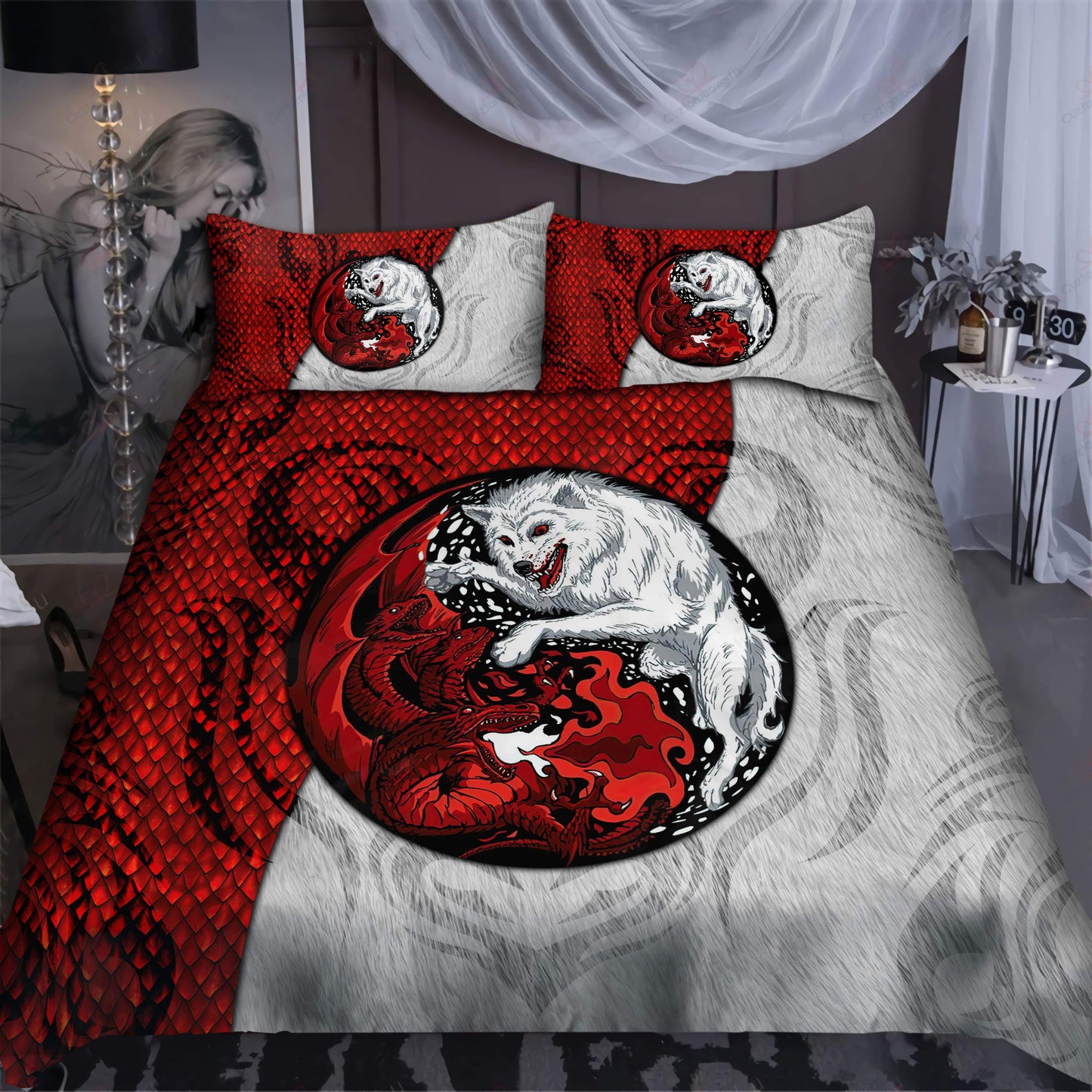 Dragon And Wolf Fantasy Bedding Cover For Fantasy Bedroom Decor