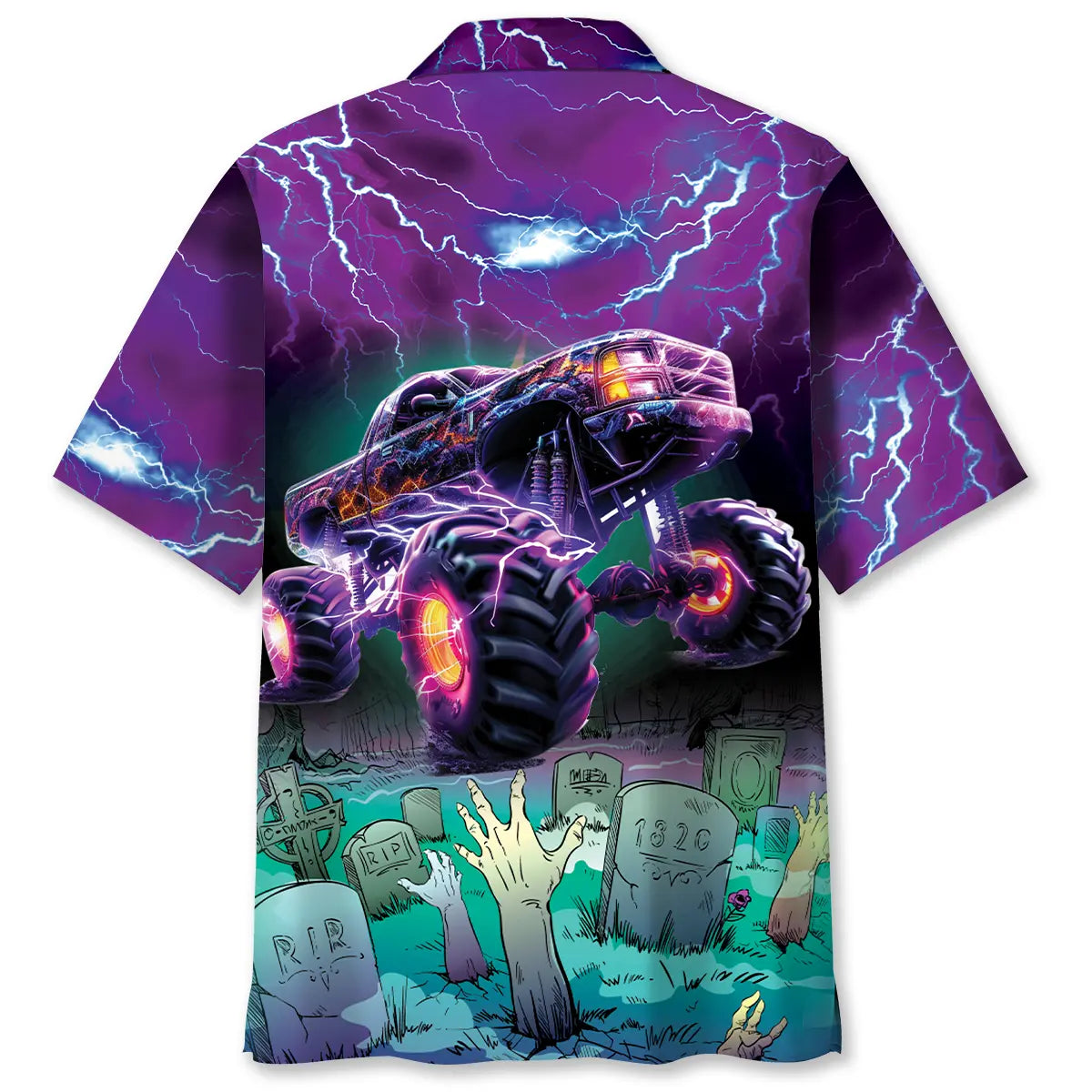 Monster Truck Lightning Hawaiian Shirt For Tropical Holidays, Outdoor Gatherings, And Everyday Comfort