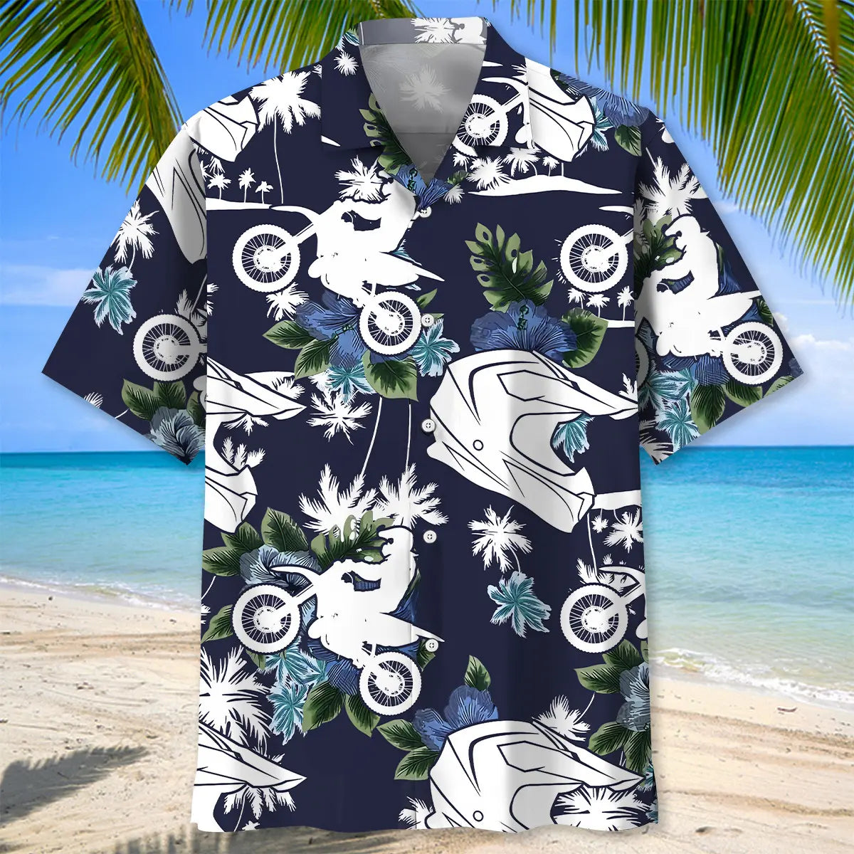 Motocross Blue Nature Hawaiian Shirt For Island Getaway, Summer Road Trip, And Casual Outdoor Style
