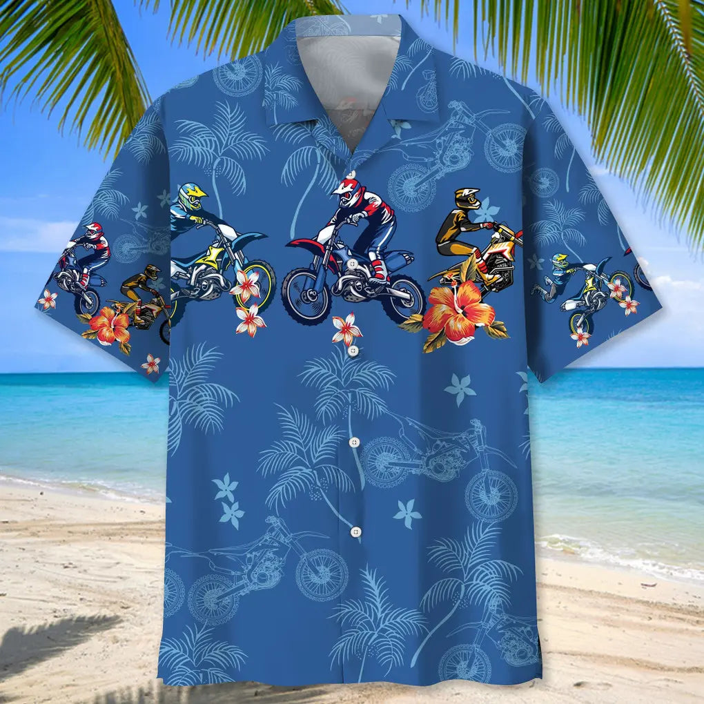Floral Tropical Motocross Hawaiian Shirt For Tropical Holidays, Outdoor Gatherings, And Everyday Comfort