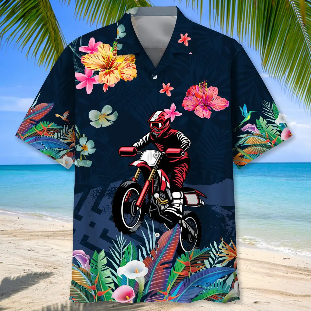 Tropical Motocross Hawaiian Shirt For Automotive Enthusiasts, Coastal Trips, And Casual Warm Weather Style