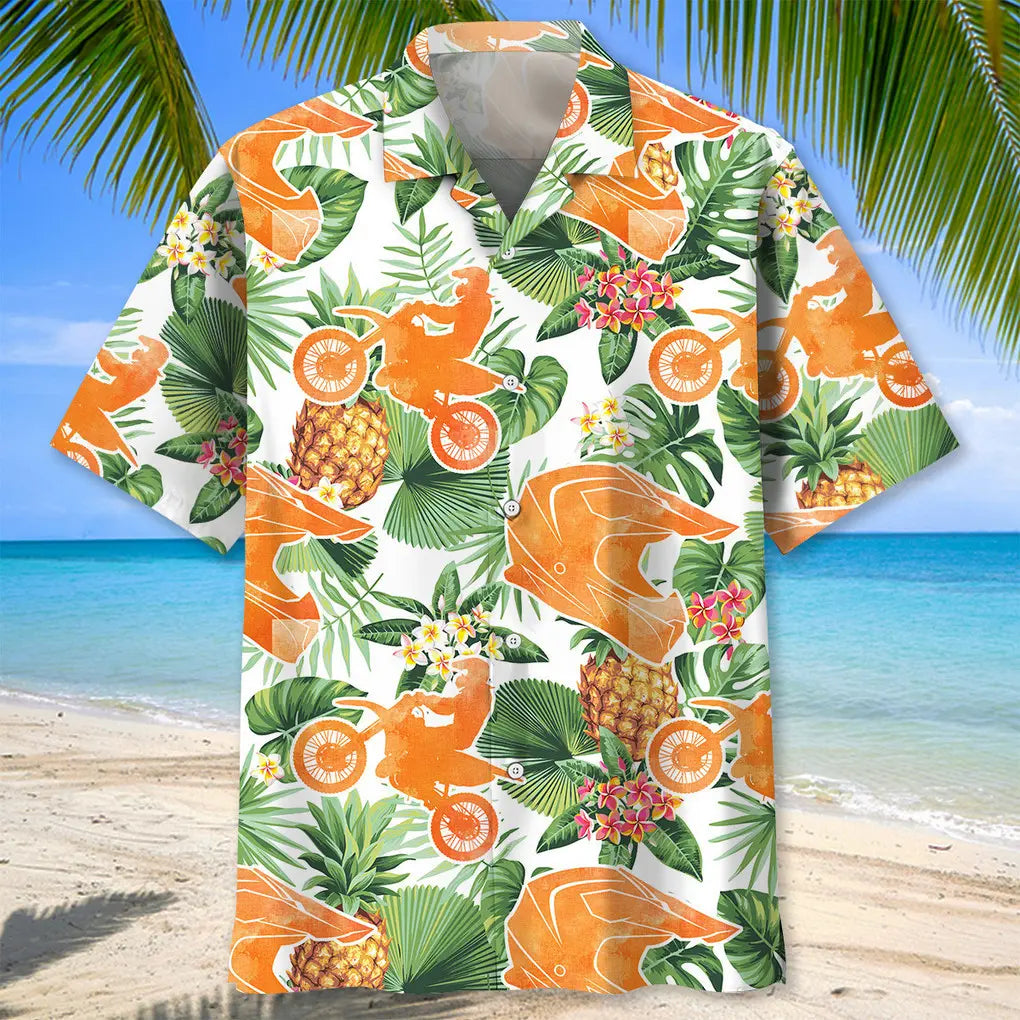 Tropical Motocross Pineapple Hawaiian Shirt For Road Trip Adventures, Resort Days, And Comfortable Everyday Wear