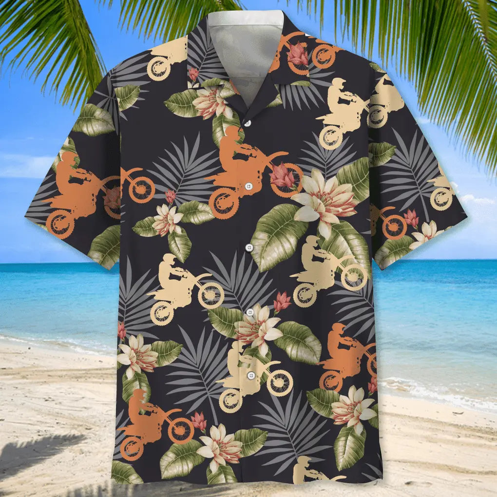 Tropical Motocross Hawaiian Shirt For Road Trip Adventures, Resort Days, And Comfortable Everyday Wear
