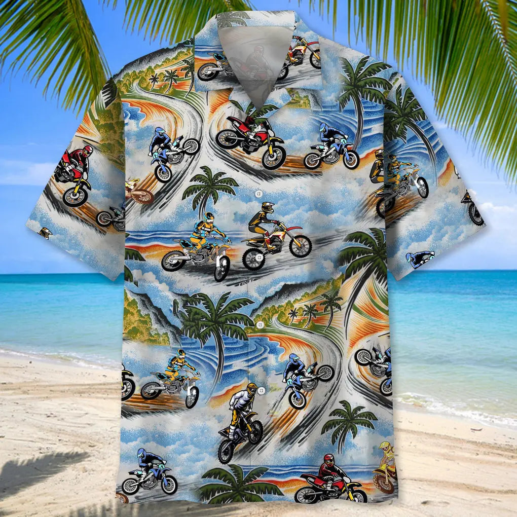 Vintage Motocross Hawaiian Shirt For Automotive Enthusiasts, Coastal Trips, And Casual Warm Weather Style
