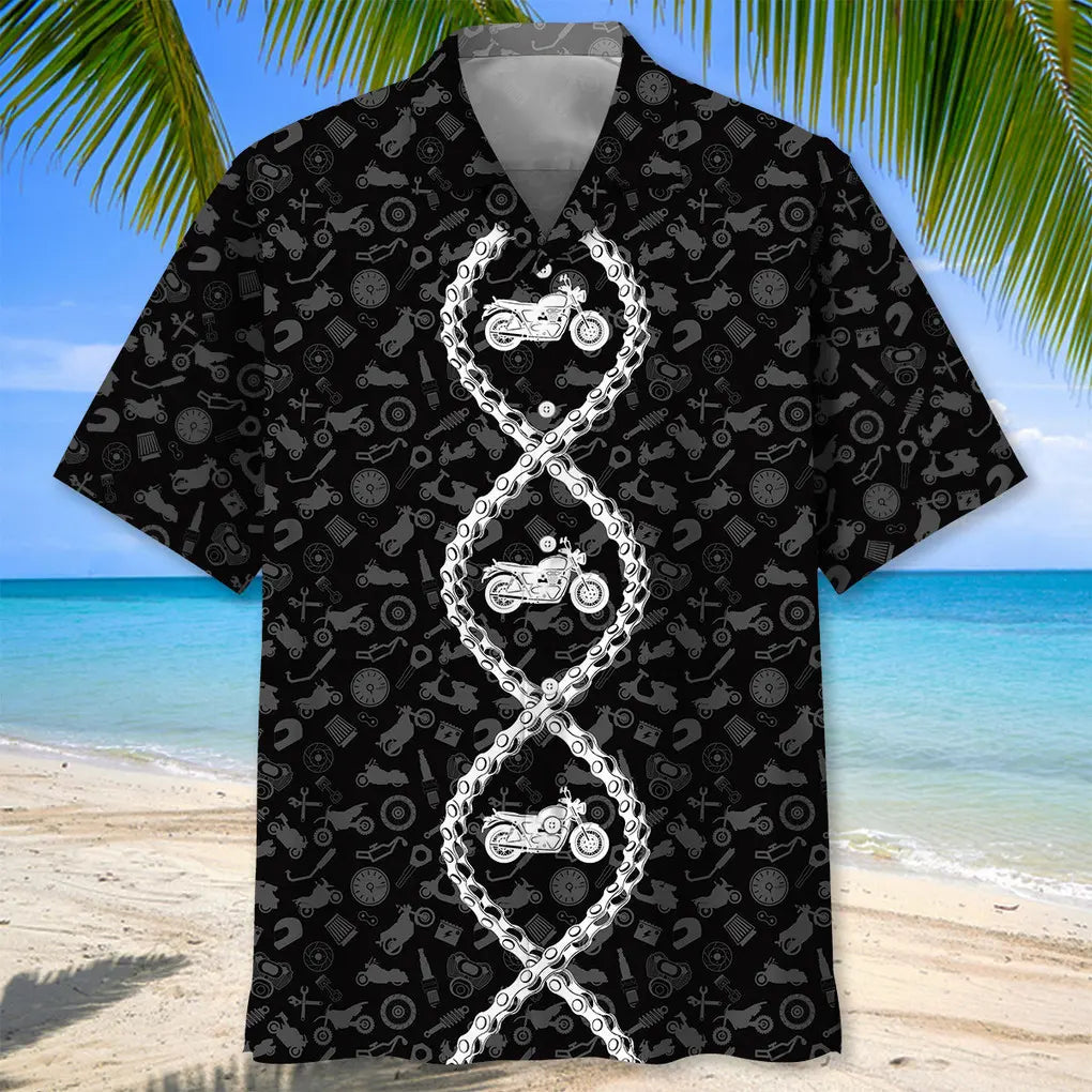 Motorcycle DNA Hawaiian Shirt For Road Trip Adventures, Resort Days, And Comfortable Everyday Wear