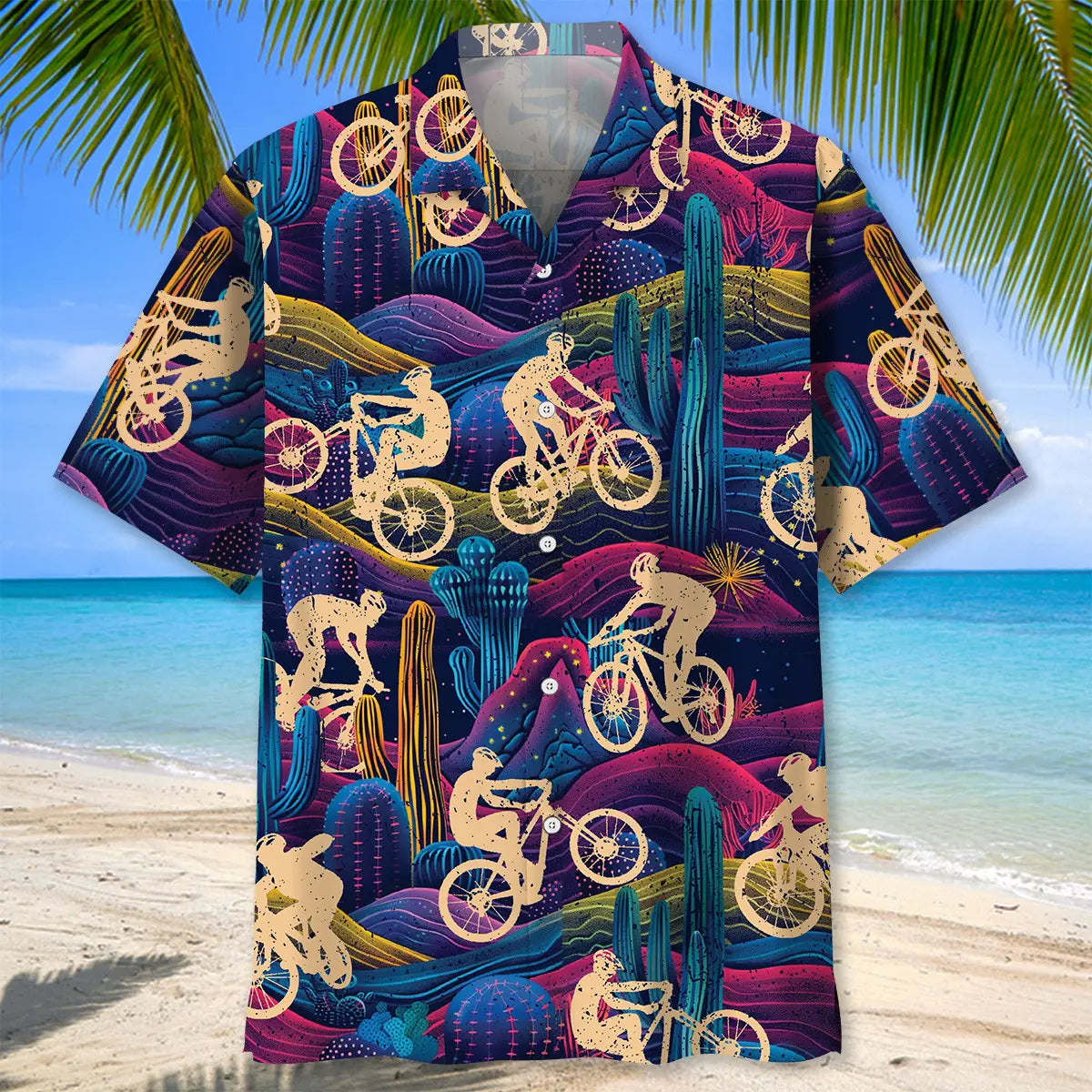 Mountain Bike Desert Neon Hawaiian Shirt For Coastal Adventure And Warm Weather Fashion