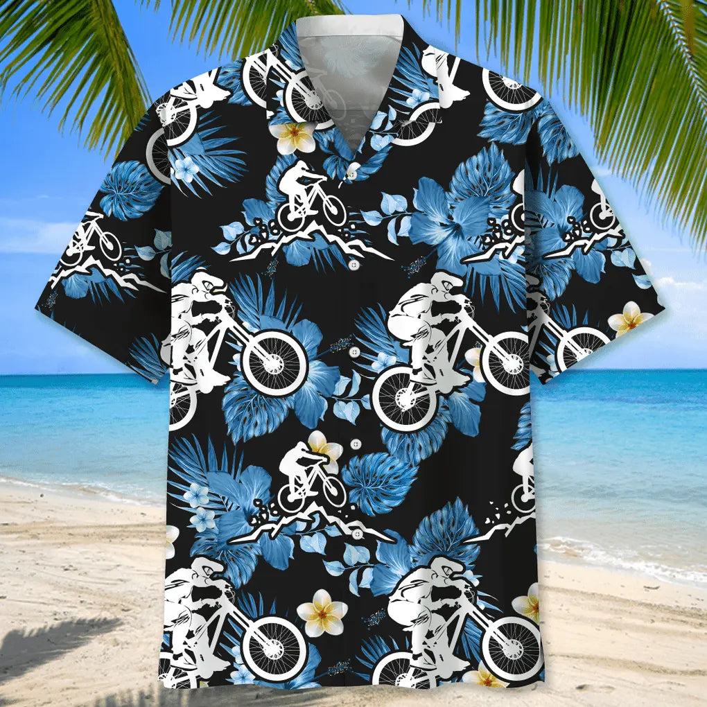 Mountain Bike Nature Hawaiian Shirt For Island Vacations, Resort Wear, And Relaxed Seasonal Style