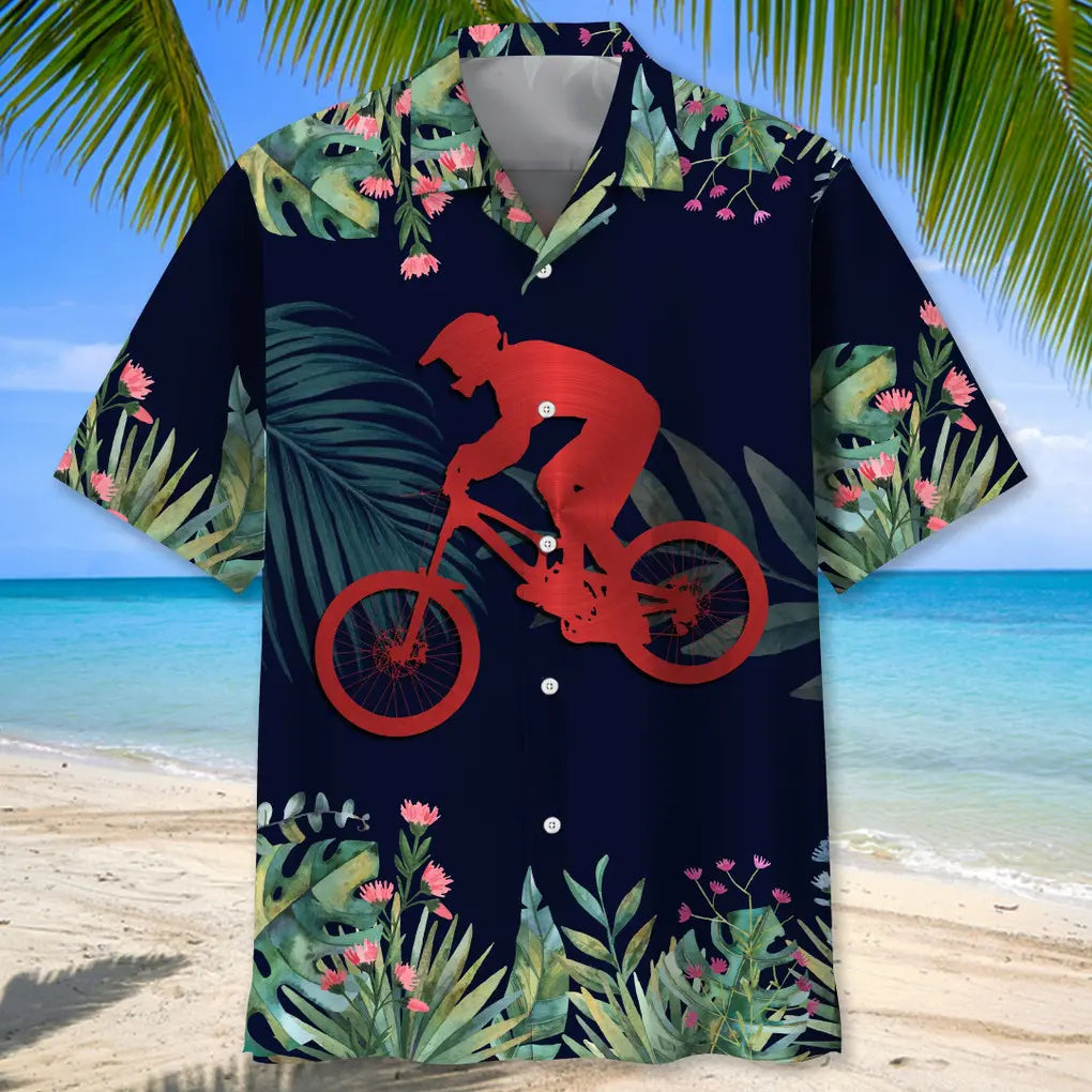 Tropical Mountain Bike Leaf Hawaiian Shirt For Beach Days, Coastal Adventures, And Thoughtful Gift Giving