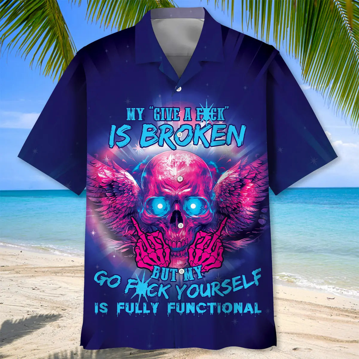 Bold Attitude Graphic Hawaiian Shirt For Resort Trips, Coastal Parties, And Warm Weather Style