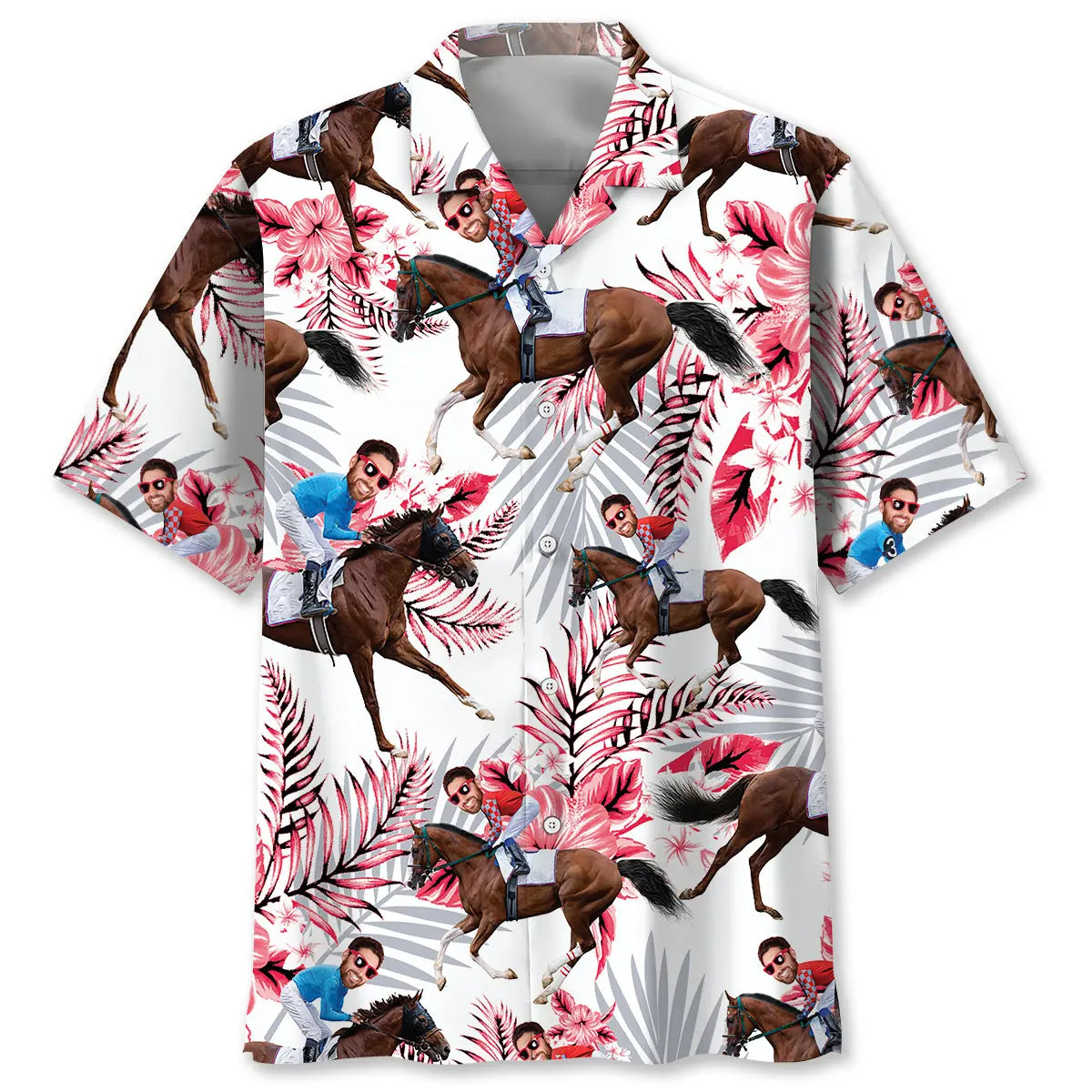Nature Horse Racing Personalized Photo Face Hawaiian Shirt For Resort Trips, Coastal Parties, And Warm Weather Style