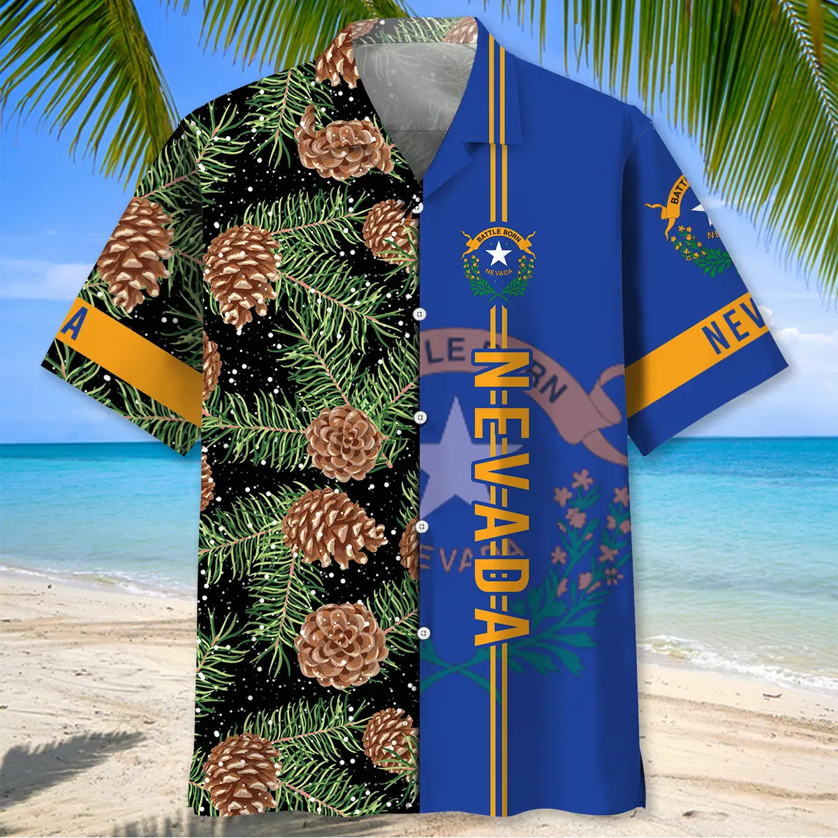 Nevada Pine Tree Heritage Hawaiian Shirt For Coastal Travel, Casual Events, And Comfortable Summer Wear