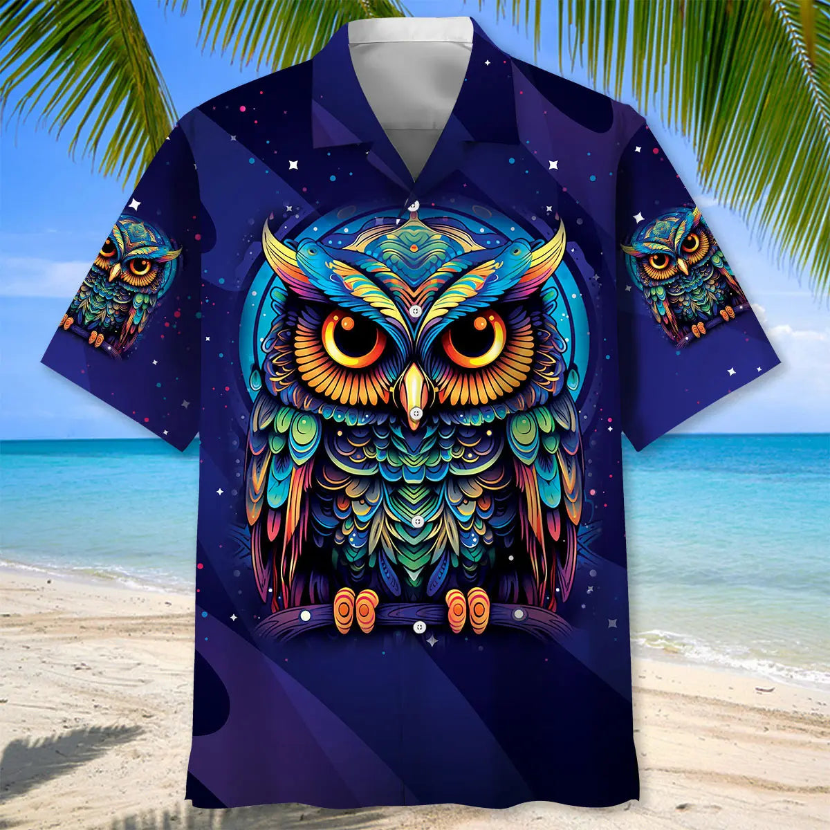 Night Owl Art Hawaiian Shirt For Resort Holiday, Summer Vacation, And Island Inspired Style
