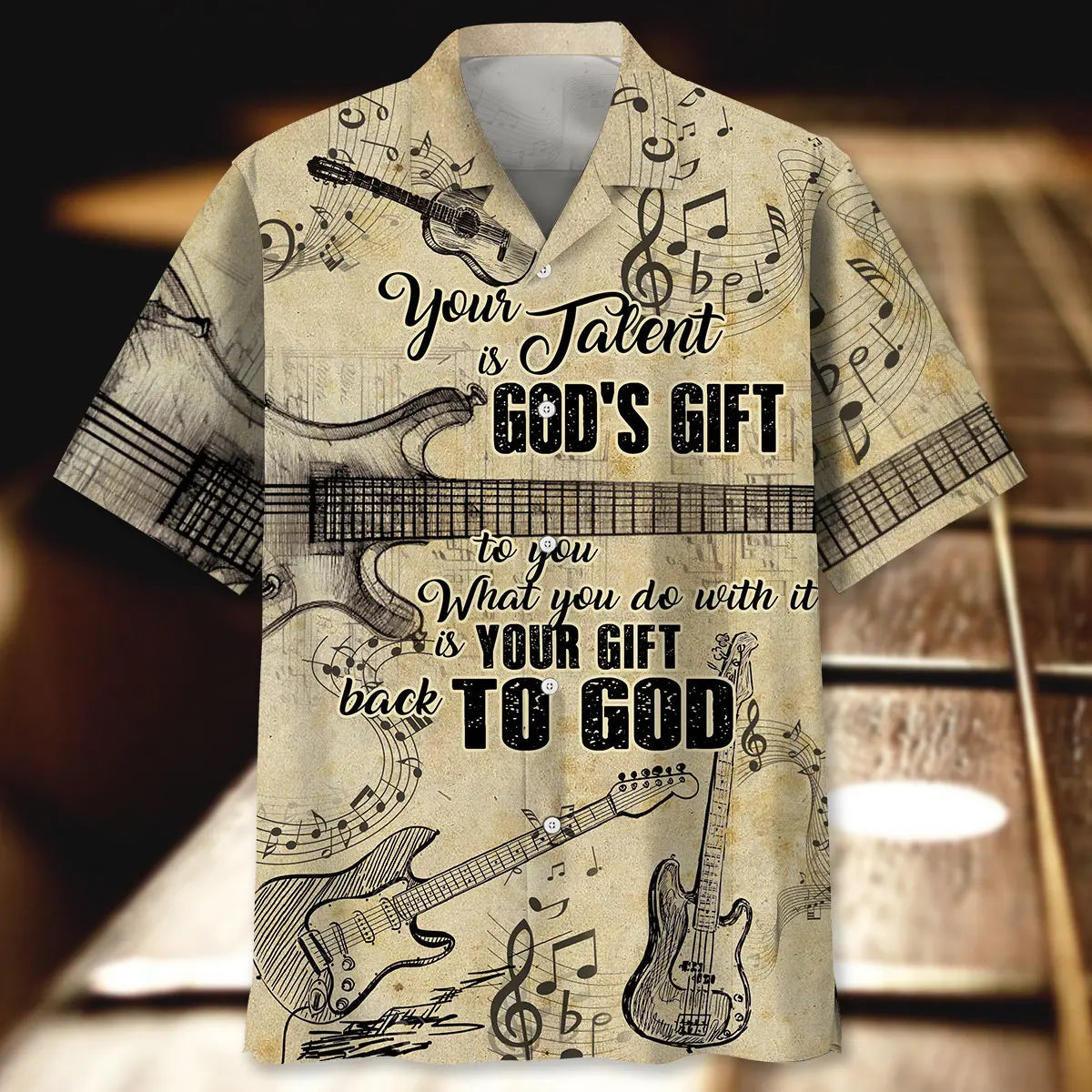 Vintage Guitar Hawaiian Shirt For Island Vacations, Resort Wear, And Relaxed Seasonal Style
